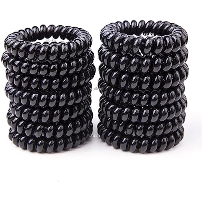 Soika® Telephone Wire | Spiral Elastic Band | Bracelet | Ponytail Holder Hair Rubber Bands (Black, 3) - Image 1